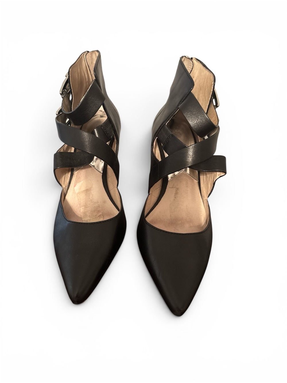 MICHAEL Michael Kors Black Pointed-Toe Strappy Heels with Double Buckle & Zipper - Picture 3 of 8
